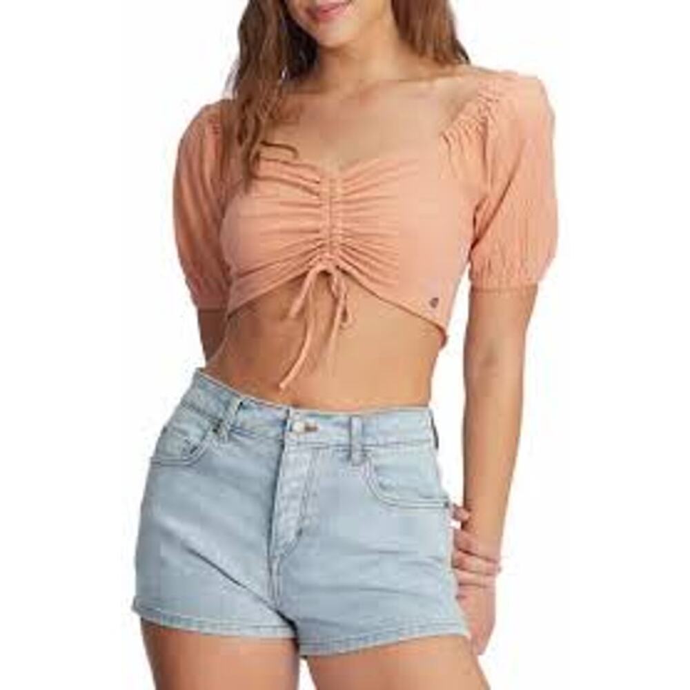 ROXY Flirty Walk Crop Top Size Small S Cinch Cord FEMININE SOFT GIRL ESTHETIC